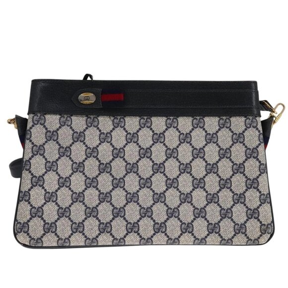 GUCCI GG Supreme Sherry Line Shoulder Bag PVC Red Navy Auth 111590 - Picture 2 of 16